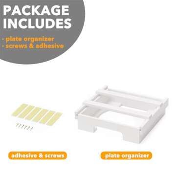 SpaceAid 10-inch Paper Plate Dispenser, Under Cabinet Bamboo Plates Holder, Kitchen Counter Vertical Dipensers Holders Countertop Caddy, White