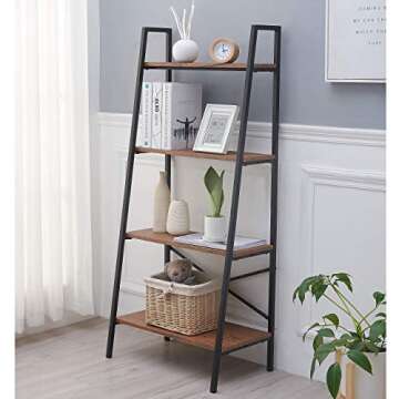 Blissun Ladder Shelf, 4-Tier Bookshelf, Storage Rack Shelf for Office, Bathroom, Living Room, Hazeln...