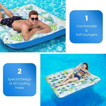 Ocestar Inflatable Pool Float Mat, 72" X 60" Giant Pool Floats Adult Size with Headrest Lake Float R...
