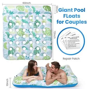 Ocestar Inflatable Pool Float Mat, 72" X 60" Giant Pool Floats Adult Size with Headrest Lake Float Raft Water Lounger, Oversized Floating for Swimming Pool Tanning Pool for Summer Beach (Blue)