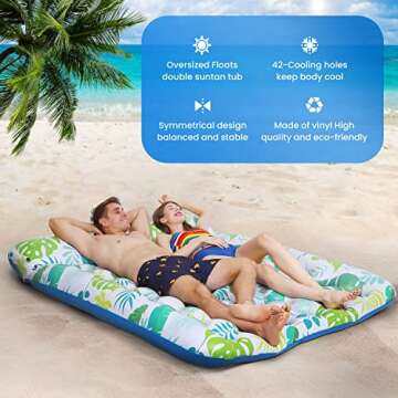 Ocestar Inflatable Pool Float Mat, 72" X 60" Giant Pool Floats Adult Size with Headrest Lake Float Raft Water Lounger, Oversized Floating for Swimming Pool Tanning Pool for Summer Beach (Blue)