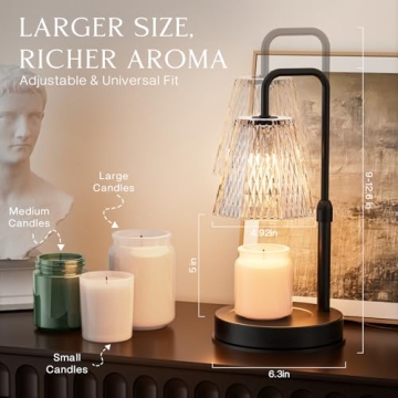 Candle Warmer Lamp with Timer – Dimmable Wax Warmer for Room Decor, Height Adjustable Candle Lamp ...