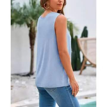 BTFBM Women's Sleeveless Sweater Vest 2025 Summer Crew Neck Ribbed Knit Lightweight Pullover Casual Loose Fit Tank Tops(Light Blue, Medium)