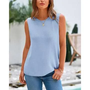 BTFBM Women's Sleeveless Sweater Vest 2025 Summer Crew Neck Ribbed Knit Lightweight Pullover Casual Loose Fit Tank Tops(Light Blue, Medium)
