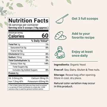 Organic Non-Fortified Nutritional Yeast Flakes, Great Taste and Value