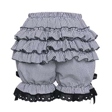 Mikan Tsumiki Bloomers for Women Kawaii Shorts Victorian Pantloons Pumpkin Pants Steampunk Maid Lace Ruffle Shorts Underskirt, Black & White Stripes, M