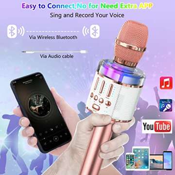 Verkstar Karaoke Microphone, Handheld Bluetooth Wireless Karaoke Microphones for Adults Kids Portable Singing Speaker Mic with Colorful LED Lights for Christmas Birthday Gifts
