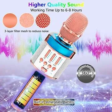 Verkstar Karaoke Microphone, Handheld Bluetooth Wireless Karaoke Microphones for Adults Kids Portable Singing Speaker Mic with Colorful LED Lights for Christmas Birthday Gifts