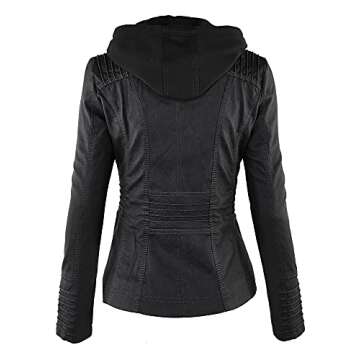 Lock and Love LL WJC663 Womens Removable Hoodie Motorcyle Jacket S BLACK