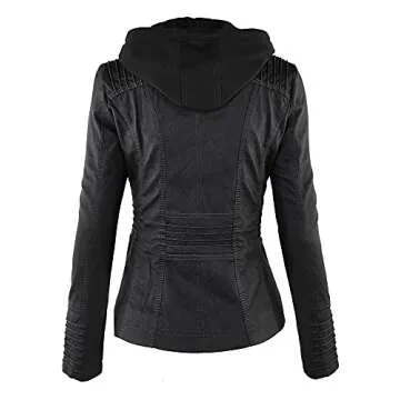 Lock and Love Women's Removable Hoodie Motorcycle Jacket Stylish Black