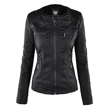 Lock and Love LL WJC663 Womens Removable Hoodie Motorcyle Jacket S BLACK