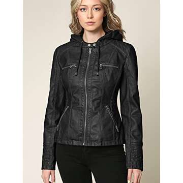 Lock and Love LL WJC663 Womens Removable Hoodie Motorcyle Jacket S BLACK