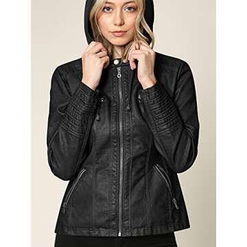 Lock and Love LL WJC663 Womens Removable Hoodie Motorcyle Jacket S BLACK