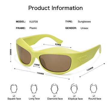 VANLINKER Wrap Around Sunglasses Y2K Oversized Trendy Shades
