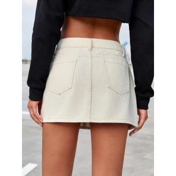 Floerns Women's Causal High Waist Raw Hem Pocket Denim Jean Short Skirt Beige M
