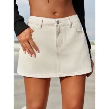 Floerns Women's Causal High Waist Raw Hem Pocket Denim Jean Short Skirt Beige M