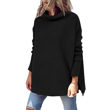 LILLUSORY Women's Mock Turtleneck Sweater - Cozy Oversized Knit Pullover