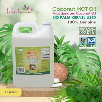 Verdana MCT Oil, Fractionated, 100% from Coconut - 1 Gallon - Kosher Food Grade, Vegan, Non-GMO - Great for Keto and Paleo Diet, Oil Pulling Oral Rinse Mouthwash (128 Fl Oz)…