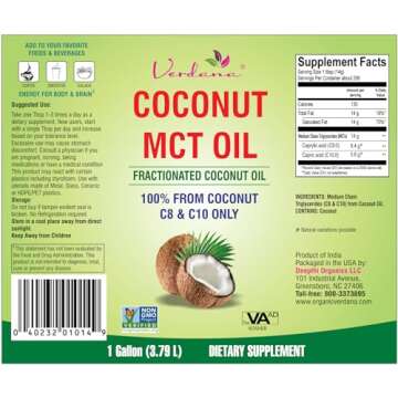 Verdana MCT Oil, Fractionated, 100% from Coconut - 1 Gallon - Kosher Food Grade, Vegan, Non-GMO - Great for Keto and Paleo Diet, Oil Pulling Oral Rinse Mouthwash (128 Fl Oz)…