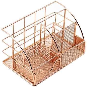 Sorbus Rose Gold Desk Organizer for Women, Cute Office Supplies Accessories All-in-One Desktop Caddy Includes Pen/Pencil Holder, Mail Organizer, and Sliding Drawer for Home or Office(Copper/Rose Gold)