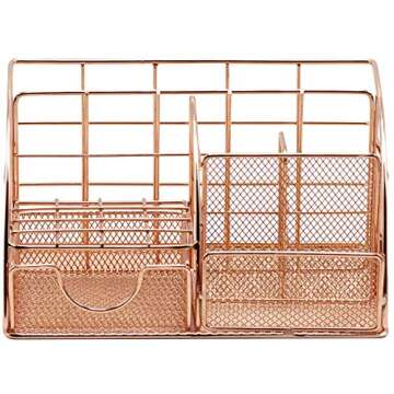 Sorbus Rose Gold Desk Organizer for Women, Cute Office Supplies Accessories All-in-One Desktop Caddy Includes Pen/Pencil Holder, Mail Organizer, and Sliding Drawer for Home or Office(Copper/Rose Gold)