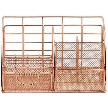 Sorbus Rose Gold Desk Organizer for Women, Cute Office Supplies Accessories All-in-One Desktop Caddy Includes Pen/Pencil Holder, Mail Organizer, and Sliding Drawer for Home or Office(Copper/Rose Gold)