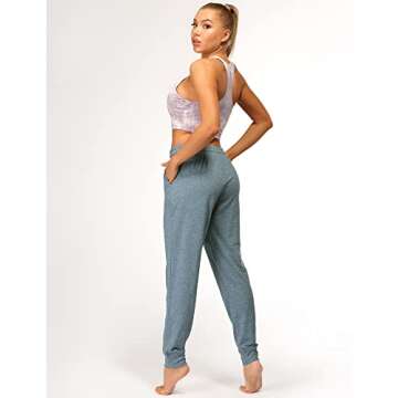 icyzone Women's Active Joggers Sweatpants - Athletic Yoga Lounge Pants with Pockets (L, Marine Blue)