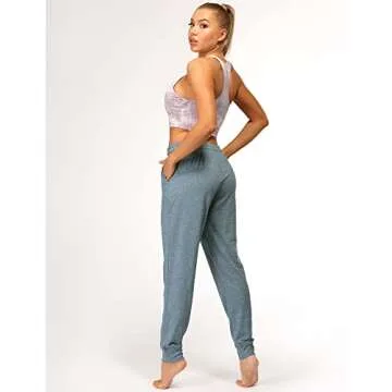 icyzone Women's Active Joggers Sweatpants - Athletic Yoga Lounge Pants with Pockets (L, Marine Blue)