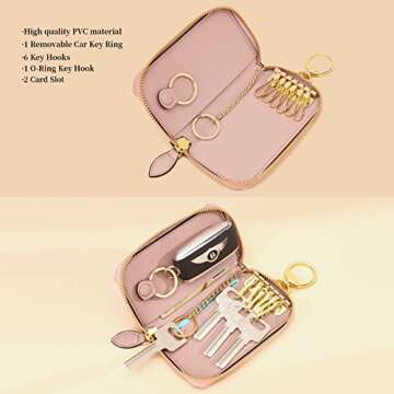 GOLF SUPAGS Women PVC Leather Car Key Chain Card Holder Wallet Pouch Card Slot 6 Hook 1 Fixed Key Ri...