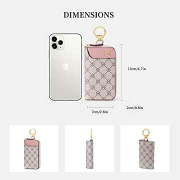 GOLF SUPAGS Women PVC Leather Car Key Chain Card Holder Wallet Pouch Card Slot 6 Hook 1 Fixed Key Ring 1 Detachable Key Ring (Shaded Ice×Smoky Pink)