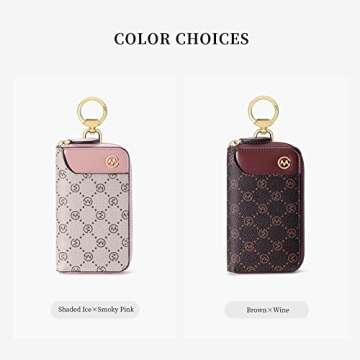 GOLF SUPAGS Women PVC Leather Car Key Chain Card Holder Wallet Pouch Card Slot 6 Hook 1 Fixed Key Ring 1 Detachable Key Ring (Shaded Ice×Smoky Pink)