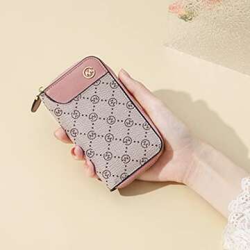 GOLF SUPAGS Women PVC Leather Car Key Chain Card Holder Wallet Pouch Card Slot 6 Hook 1 Fixed Key Ring 1 Detachable Key Ring (Shaded Ice×Smoky Pink)