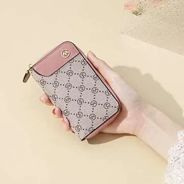 GOLF SUPAGS Women PVC Leather Car Key Chain Card Holder Wallet Pouch Card Slot 6 Hook 1 Fixed Key Ring 1 Detachable Key Ring (Shaded Ice×Smoky Pink)