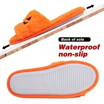 Sanfiago Fuzzy Slippers Women Furry Ghost Face Orange Fur Shoes Memory Foam Open Toe Non-slip Rubber...