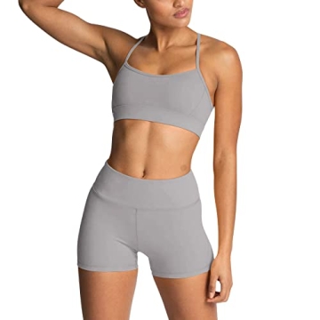 IWEMEK Women's Stylish 2 Piece Yoga Outfit with Adjustable Supportive Bra and High Waist Biker Short...