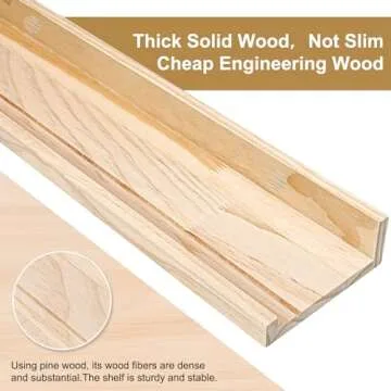 36 Inch Natural Wood Floating Shelves, Wide Picture Ledge Shelf Wall Mounted for Picture Frames 5.1 Inch Wide Decorative Ledge Set of 2 with Front Lip for Bedroom Living Room Bathroom Kitchen Nursery