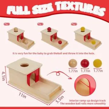 Adena Montessori Wooden Toy for 6-12 Month Baby 3 Balls,Sorting and Stacking Colorful Learning Education Toy for Toddler Kid 1-2 Year Old, Preschool Girl and Boy Gift(Full Size Textures)