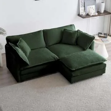 JURMALYN 76.7" Loveseat Sofa with Ottoman Modular Sectional Love Seat Couch Small L Shaped Upholstered Couch Comfy Chenille Deep Seat Sofa for Living Room Apartment Small Space, Green