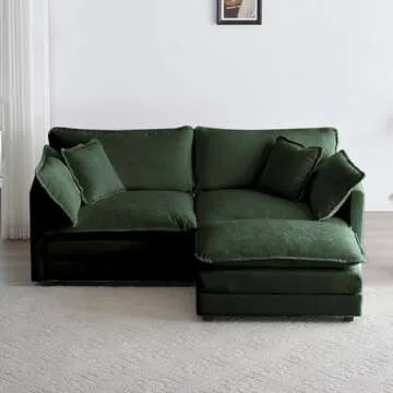 JURMALYN 76.7" Loveseat Sofa with Ottoman Modular Sectional Love Seat Couch Small L Shaped Upholstered Couch Comfy Chenille Deep Seat Sofa for Living Room Apartment Small Space, Green