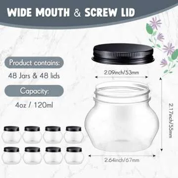 48 Pcs 4 oz Clear Plastic Jars with Lids Wide Mouth Mason Canning Jars Mini Storage Containers Bulk ...