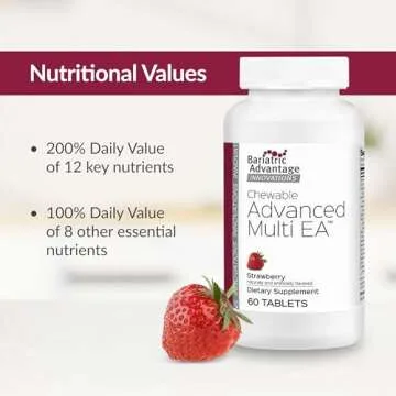 Bariatric Advantage Chewable Advanced Multi EA - High Potency Daily Multivitamin with Iron for Bariatric Surgery Patients - Strawberry Flavor - 60 Count