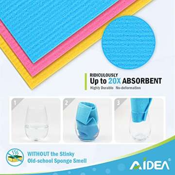 AIDEA Swedish Dish Cloth, 10PK, Swedish Dishcloths for Kitchen, Reusable Paper Towels Washable, Sponge Cloths Kitchen, Absorbent Dish Rags, Swedish Towels Kitchen Cloth, 7"x6"