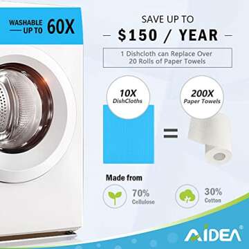 AIDEA Swedish Dish Cloth, 10PK, Swedish Dishcloths for Kitchen, Reusable Paper Towels Washable, Sponge Cloths Kitchen, Absorbent Dish Rags, Swedish Towels Kitchen Cloth, 7"x6"