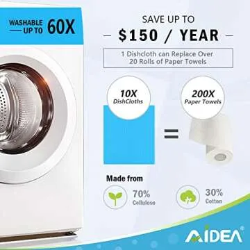 AIDEA Swedish Dish Cloth, 10PK, Swedish Dishcloths for Kitchen, Reusable Paper Towels Washable, Sponge Cloths Kitchen, Absorbent Dish Rags, Swedish Towels Kitchen Cloth, 7"x6"