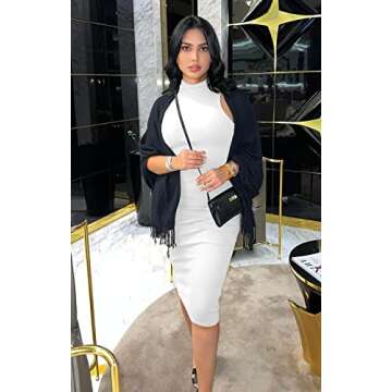 GOBLES Women's Sexy Halter High Neck Elegant Sleeveless Bodycon Midi Club Dress White