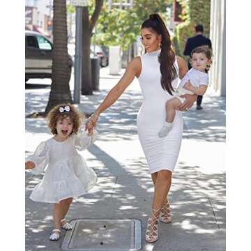 GOBLES Women's Sexy Halter High Neck Elegant Sleeveless Bodycon Midi Club Dress White