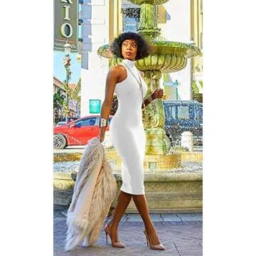 GOBLES Women's Sexy Halter High Neck Elegant Sleeveless Bodycon Midi Club Dress White