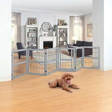 unipaws 132" Extra Wide Dog Gate and Pet Playpen, Free Standing Tall Dog Fence with Walk Through Doo...
