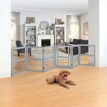 unipaws 132" Extra Wide Dog Gate and Pet Playpen, Free Standing Tall Dog Fence with Walk Through Doo...