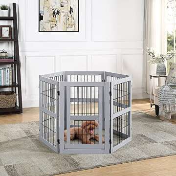 unipaws 132" Extra Wide Dog Gate and Pet Playpen, Free Standing Tall Dog Fence with Walk Through Door, Dog Barriers for Home, Use as Indoor Dogs Cats Pen, Rabbit Pen, Grey